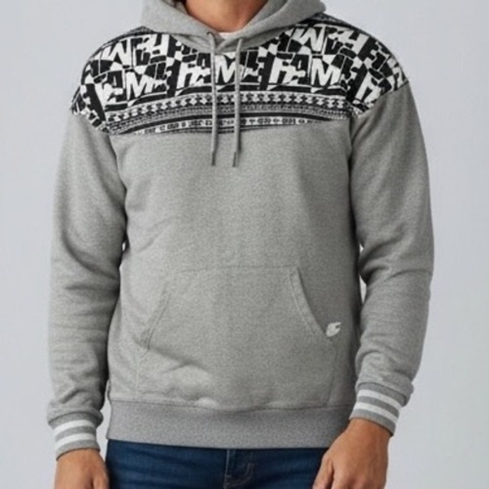 VTG Hall of‎ Fame Mens Gray Aztec Y2K Hoodie Large Worn Spots Trashed faded
